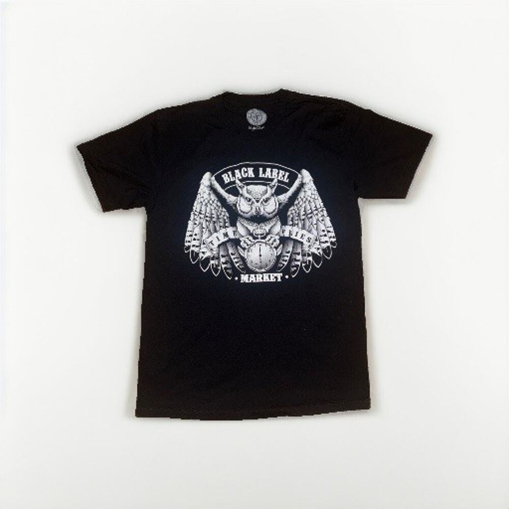Black Label Market Owl Graphic T-Shirt Black Medium Soft Cotton